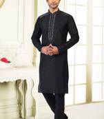 Black embroidered brocade kurta-pajama