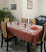 Bright Red And Blue Floral Gold Print Table Cover Set