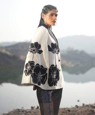 Floral White Embroidered Cape Style Jacket 2