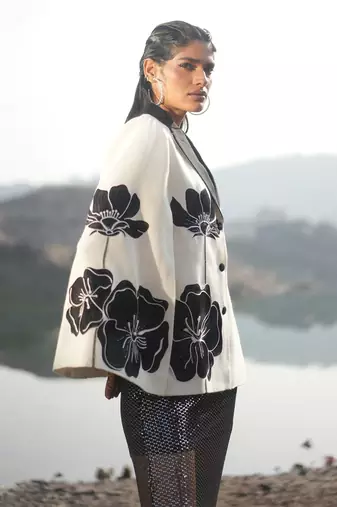 Floral White Embroidered Cape Style Jacket