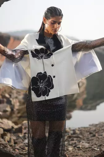 Floral White Embroidered Cape Style Jacket