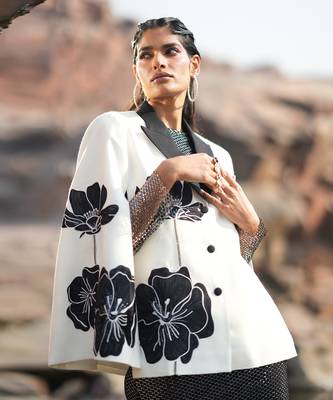 Floral White Embroidered Cape Style Jacket 4