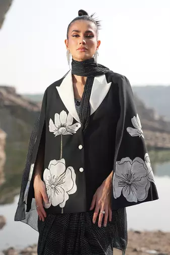 Floral White Cape Style Jacket