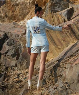 Check Blue With Pocket Embroidered Suit 4