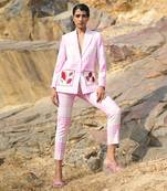Check Pink With Pocket Embroidered Suit