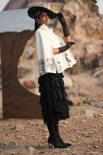White Paris Embroidered Cape Style Jacket