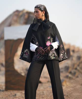 Black Paris Embroidered Cape Style Jacket 2