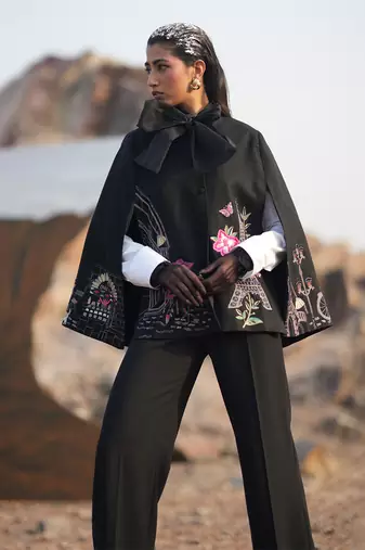 Black Paris Embroidered Cape Style Jacket