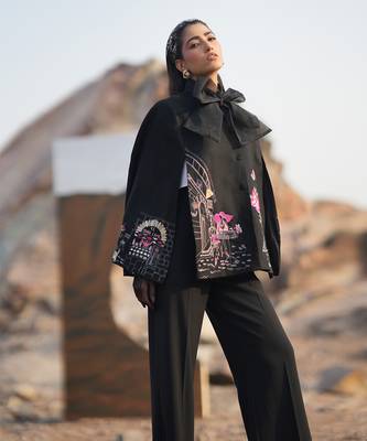 Black Paris Embroidered Cape Style Jacket 3