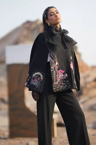 Black Paris Embroidered Cape Style Jacket