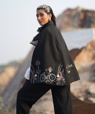 Black Paris Embroidered Cape Style Jacket 4