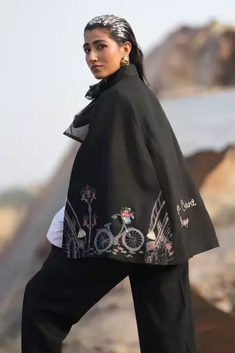 Black Paris Embroidered Cape Style Jacket