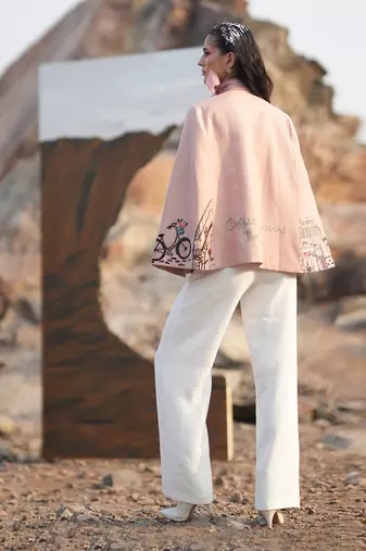 Pink Paris Embroidered Cape Style Jacket