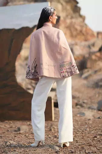 Pink Paris Embroidered Cape Style Jacket