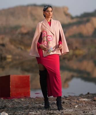 Pink Floral Hand Embroidered Pink Cape 1