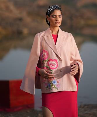 Pink Floral Hand Embroidered Pink Cape 3