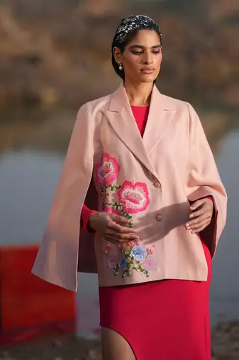 Pink Floral Hand Embroidered Pink Cape