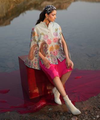 Floral Hues Blue Embroidered Cape 1
