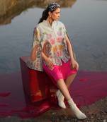 Floral Hues Blue Embroidered Cape