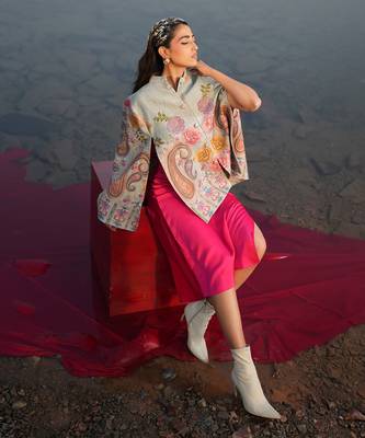 Floral Hues Blue Embroidered Cape 2