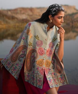 Floral Hues Blue Embroidered Cape 3