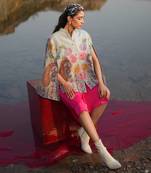 Floral Hues Pink Embroidered Cape