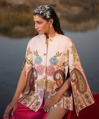 Floral Hues Pink Embroidered Cape 2