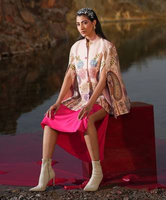 Floral Hues Pink Embroidered Cape 3