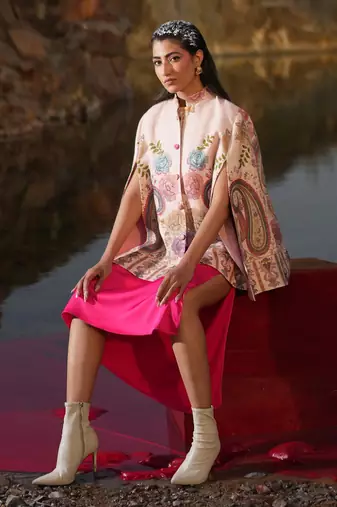Floral Hues Pink Embroidered Cape