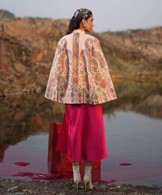 Floral Hues Pink Embroidered Cape 4