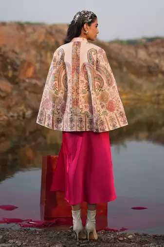 Floral Hues Pink Embroidered Cape