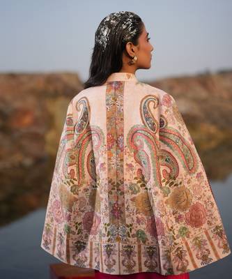 Floral Hues Pink Embroidered Cape 5