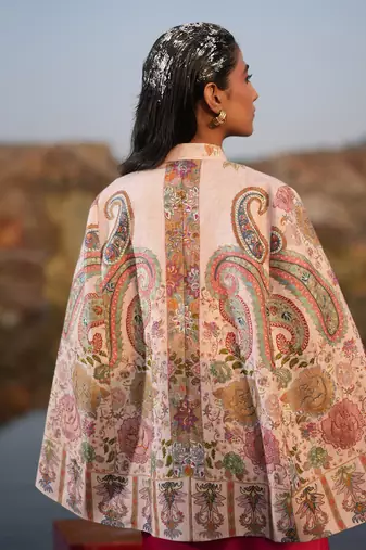 Floral Hues Pink Embroidered Cape