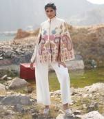 Floral Hues White Embroidered Cape