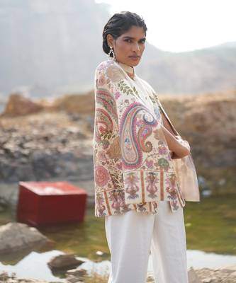 Floral Hues White Embroidered Cape 2