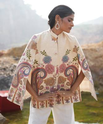 Floral Hues White Embroidered Cape 3