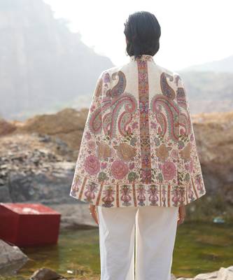 Floral Hues White Embroidered Cape 4