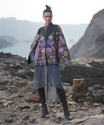Floral Hues Black Embroidered Cape 1