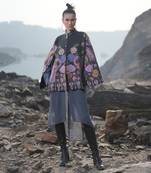 Floral Hues Black Embroidered Cape