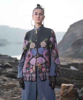 Floral Hues Black Embroidered Cape 2