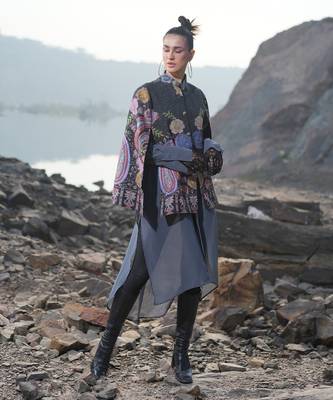 Floral Hues Black Embroidered Cape 3
