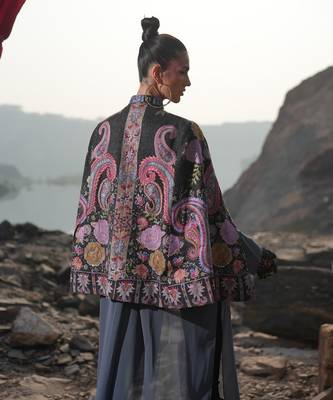 Floral Hues Black Embroidered Cape 4