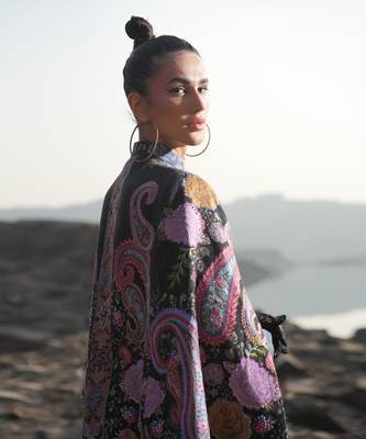 Floral Hues Black Embroidered Cape 5