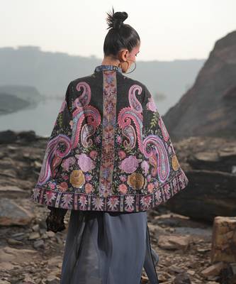 Floral Hues Black Embroidered Cape 6