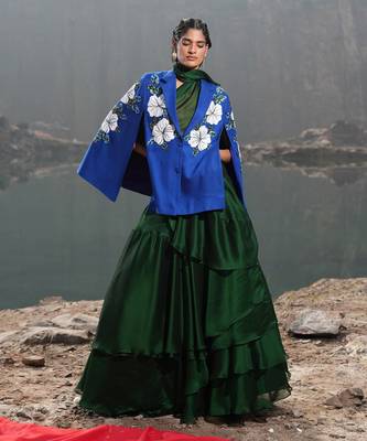 White Floral  Royal Blue Cape 1