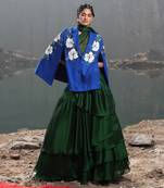 White Floral  Royal Blue Cape