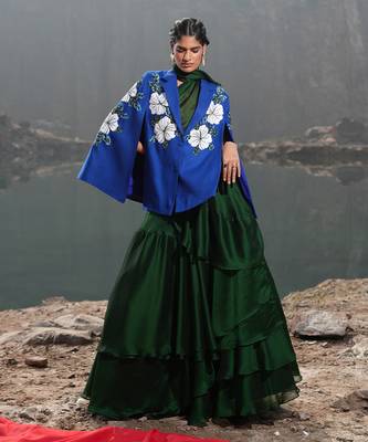 White Floral  Royal Blue Cape 2