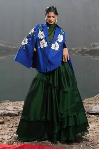 White Floral  Royal Blue Cape