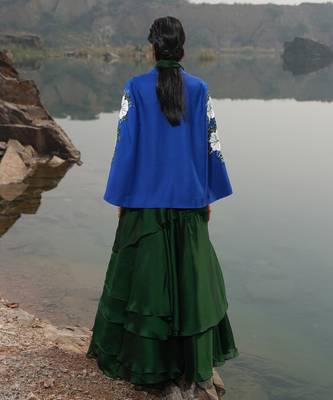 White Floral  Royal Blue Cape 3