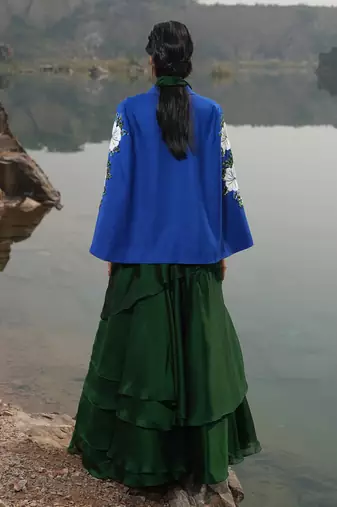 White Floral  Royal Blue Cape